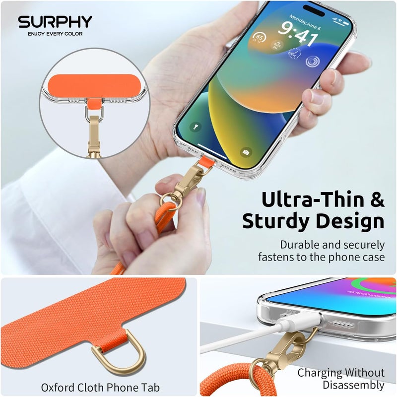 SURPHY Phone Lanyard, Adjustable Phone Strap Crossbody with 2 Pack Cell Phone Tether Tab, Premium Metal Buckles, Skin-Friendly, Universal Cell Phone Lanyard Crossbody for Women and Men, Orange - Image 4